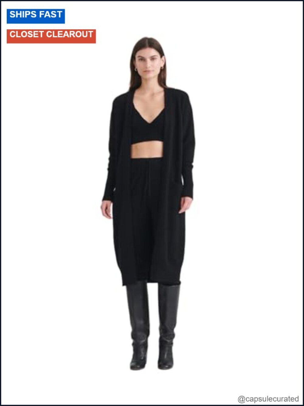 Luxury Cashmere Duster Cardigan with Pockets Drop Shoulders Midi Length